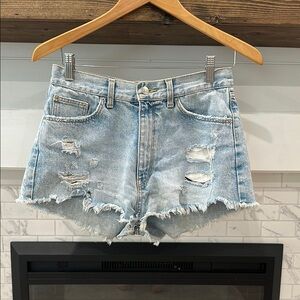 Zara Distressed Light wash Blue Denim Shorts high waist